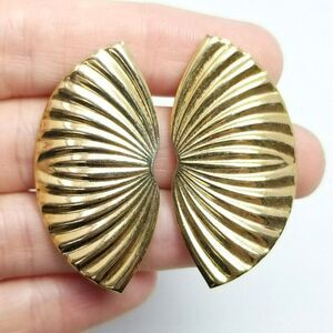 Vintage Fan Shape Stud Earrings, Gold Tone Wing Radiant Design, Estate